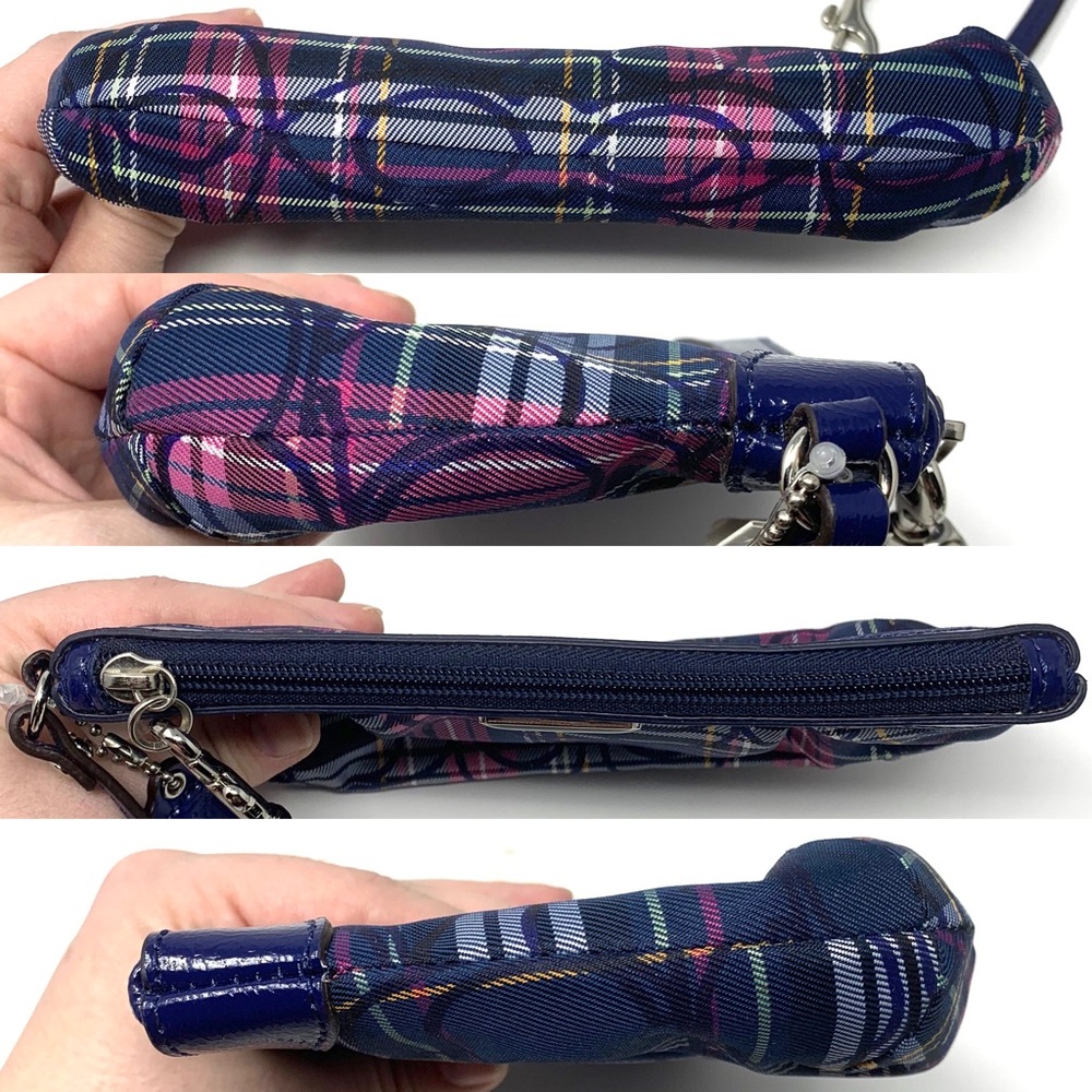 Coach Tartan Print Pleated Patent Trim Wristlet - Picture 3 of 9